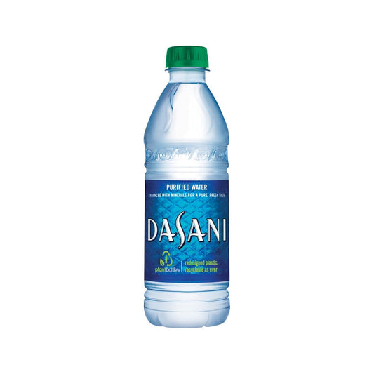 24 bottles of Dasani purified water with added minerals, 16.9 fl oz each, arranged together in a pack.