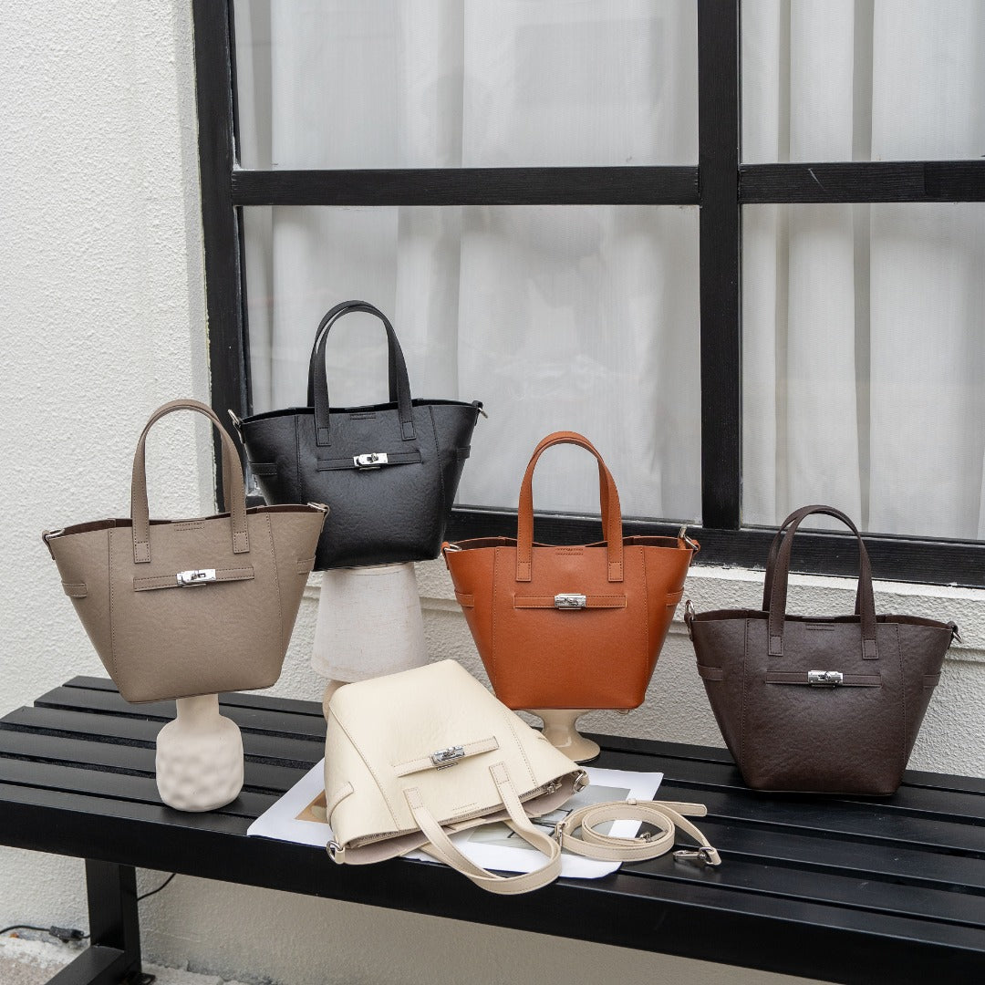 Custom cross-border top-grain vegetable-tanned leather basket bag, large-capacity women's commuter handbag