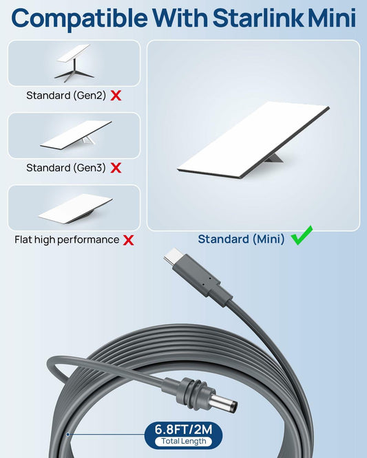Starlink mini USB-C to DC power cable in black, 6.5ft length, portable accessory for connecting devices, by Deal US.