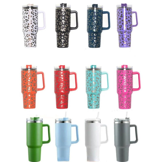 EasyOptionXY 40oz Adventure Quencher stainless steel travel tumbler with handle, insulated vacuum cup for cold drinks and coffee.