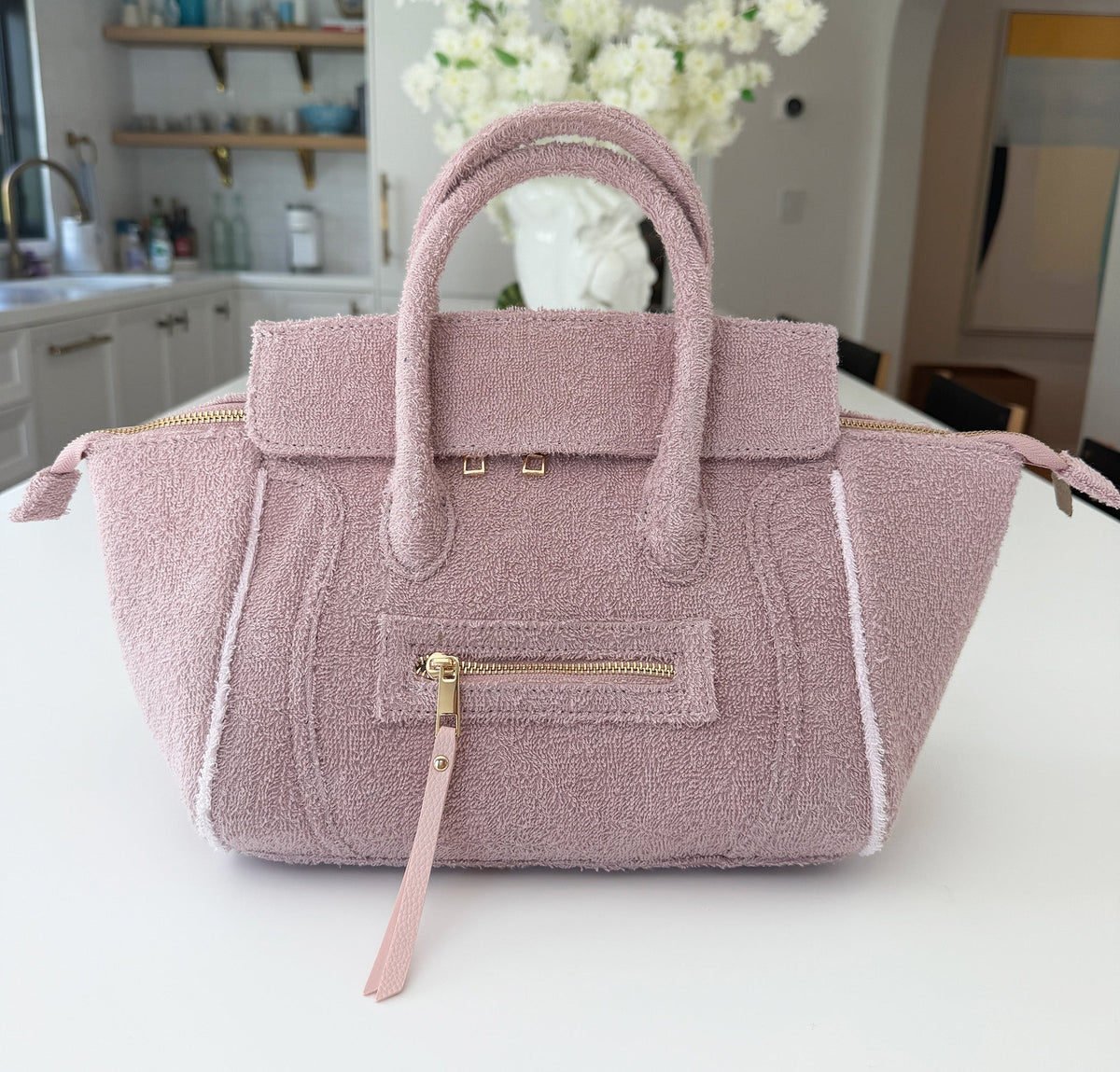 Beach Haus Cabana Tote Mini in Dusty Rose, showing its compact size, woven texture, and stylish design perfect for beach or casual use.