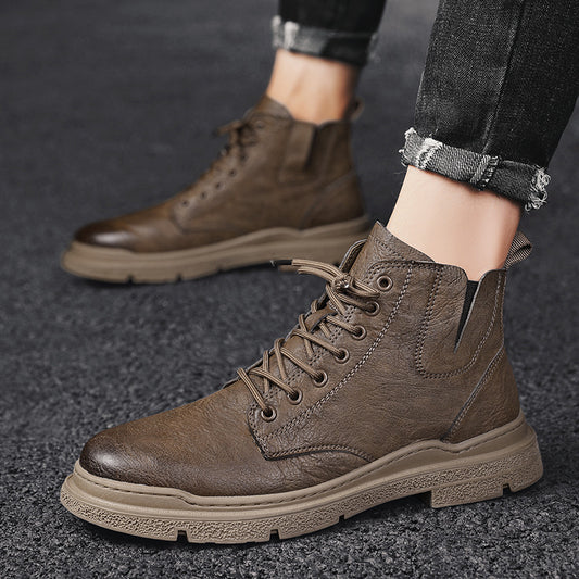Men's high-top leather Martin boots in British style with sturdy soles and classic design from BACKUPMYFILESNOW.COM®.