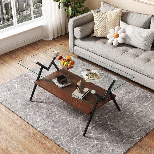 Rectangular coffee table by BACKUPMYFILESNOW.COM® with a sleek wooden surface and modern design, placed in a contemporary living room setting.
