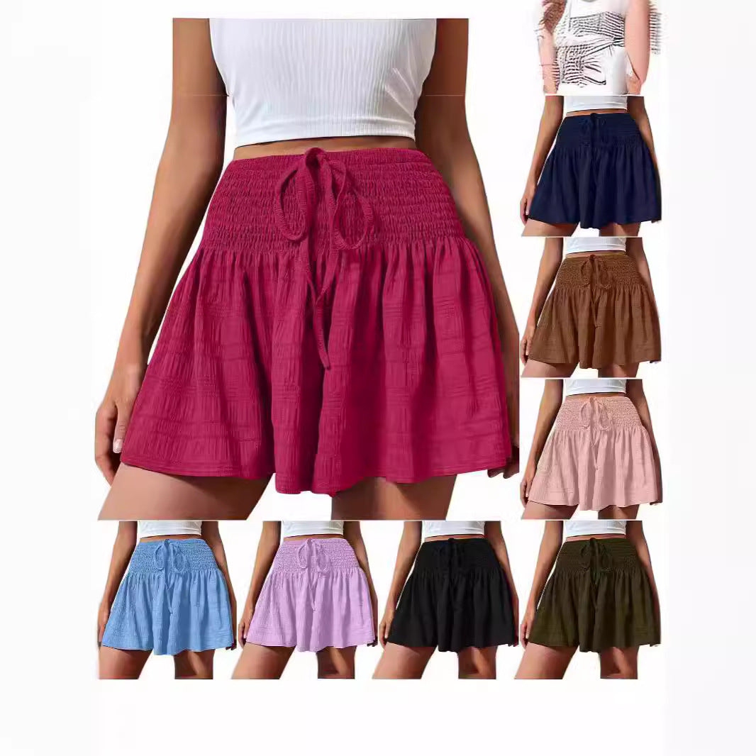Women's solid color drawstring sports shorts, summer fashion style, front view
