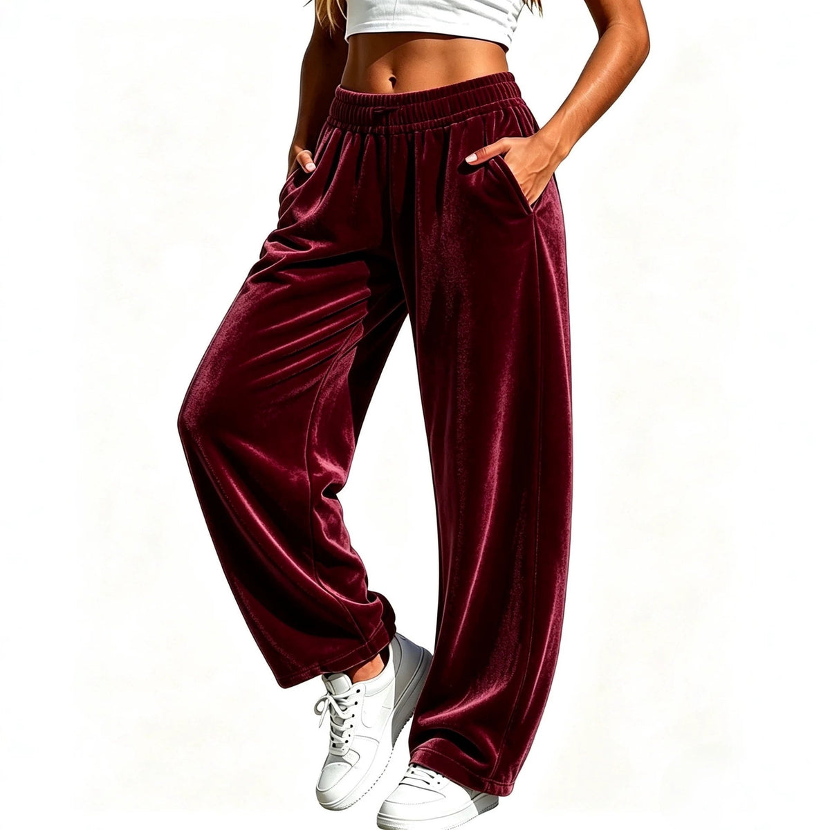 Fashionable women's sporty-casual wide-leg pants in a relaxed fit