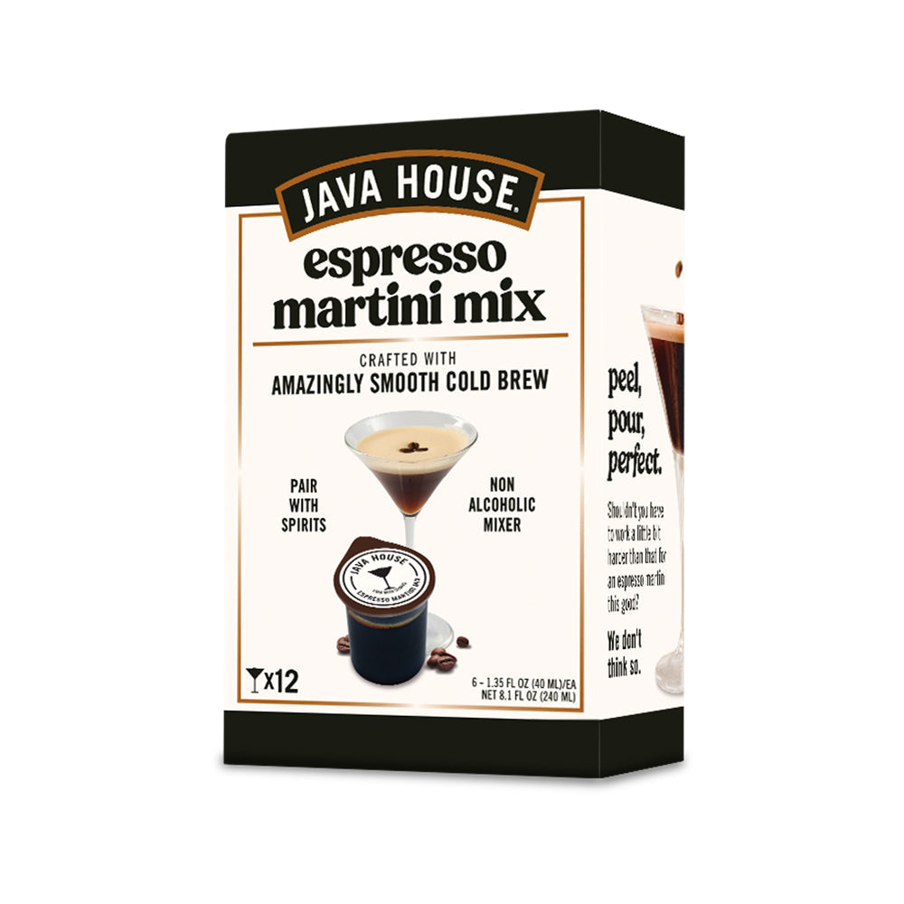 Java House Cold Brew Espresso Martini Mix bottle front view, showcasing the product label and packaging for a chilled coffee cocktail.