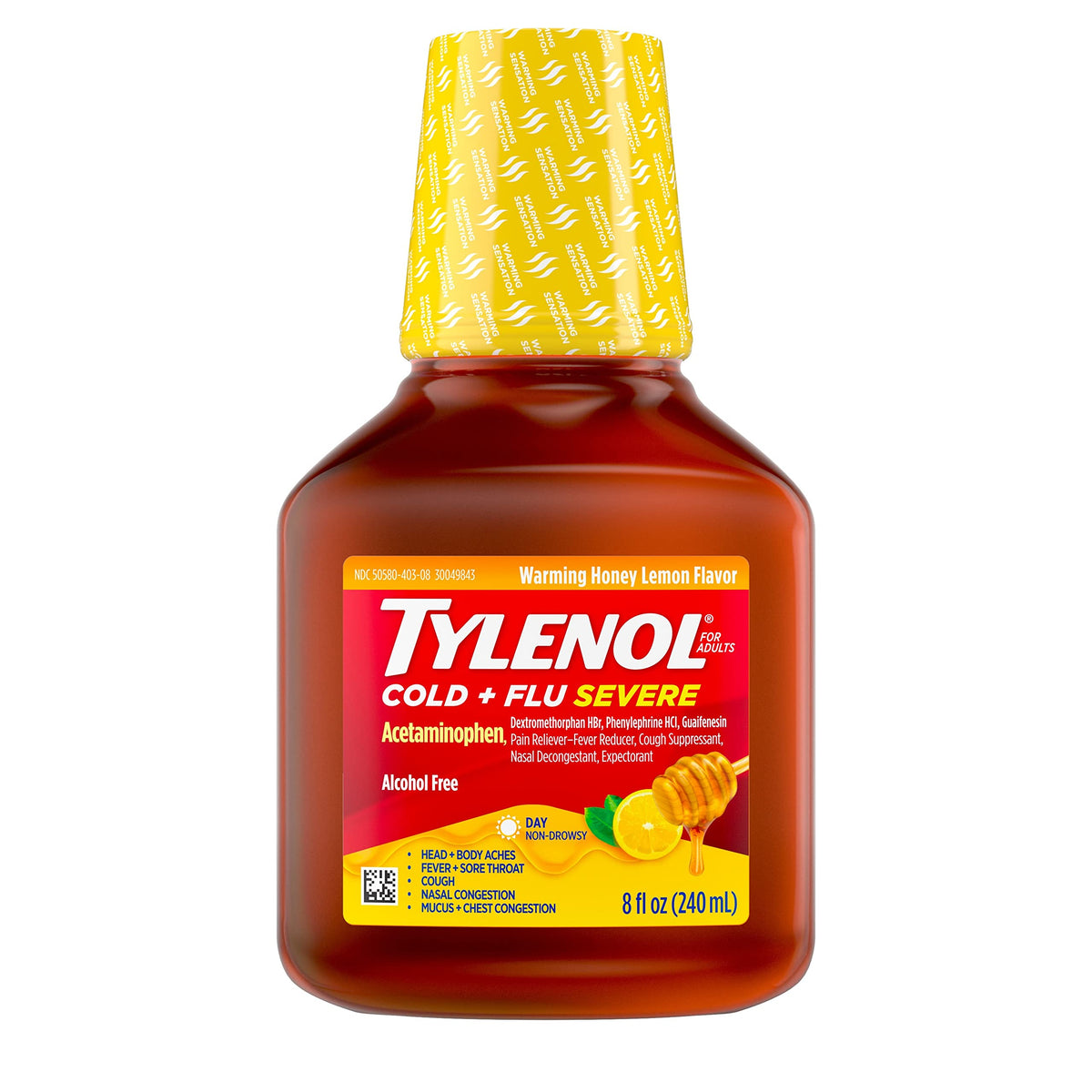 Tylenol Honey Lemon Severe Cold & Flu Liquid 8oz