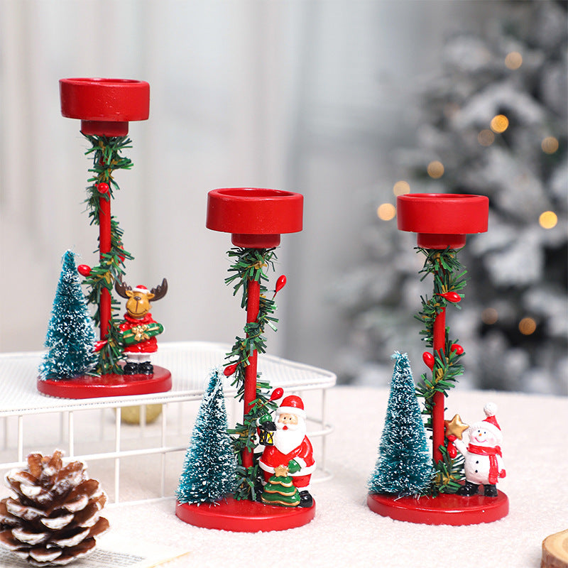 Desktop resin Christmas tree elderly candlestick decoration with festive tree details and candle holder
