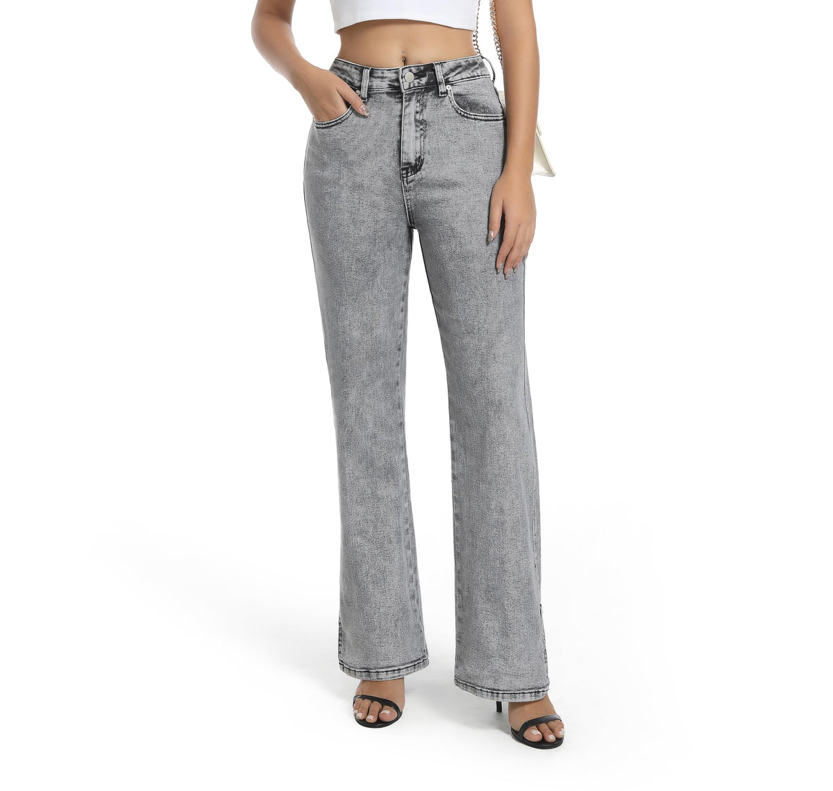 Guaile Womens High-Waist Stretch Denim Grey