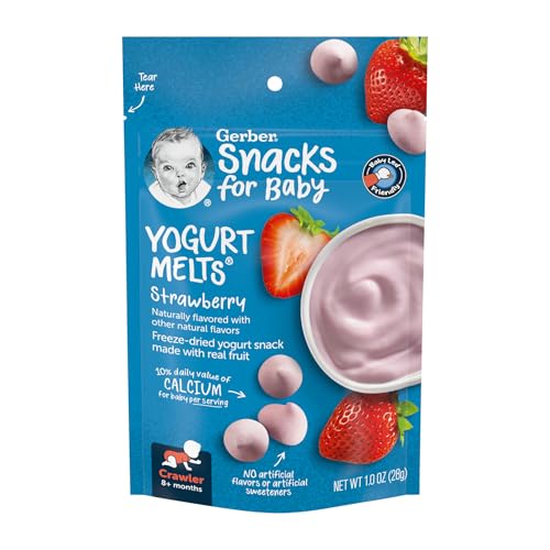 Gerber Baby Snacks Yogurt Melts in strawberry flavor, 1 oz package, soft snack for infants and toddlers.