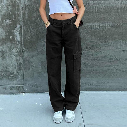 Vintage wide leg denim cargo pants for women, stylish and comfortable denim trousers with multiple pockets from BACKUPMYFILESNOW.COM®