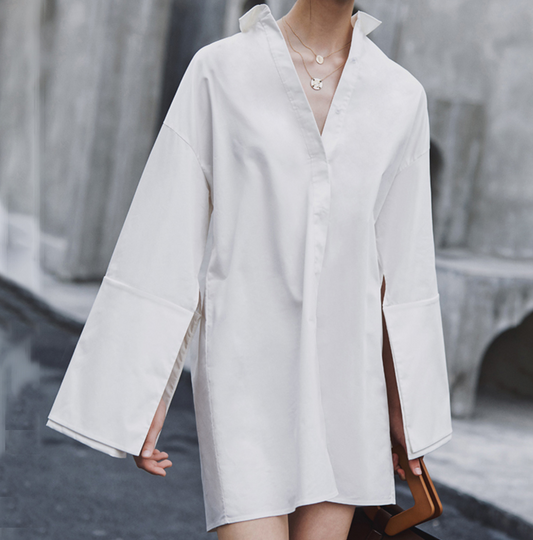 Women's loose shirt dress with lapel collar and side split, stylish and comfortable, from BACKUPMYFILESNOW.COM®