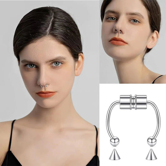 Fake Piercing Nose Ring Hoop Septum Non Piercing Nose Clip Rock HipHoop Stainless Steel Magnet Fashion Punk Body Women Jewelry - BACKUPMYFILESNOW.COM®