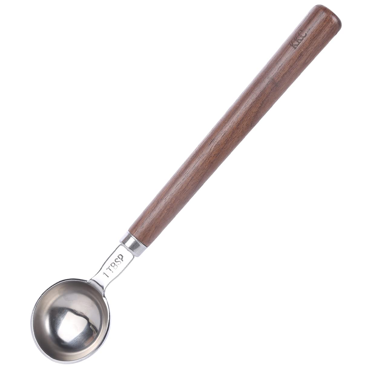 Wooden coffee scoop with long handle for ground coffee or loose tea, 1 tablespoon capacity, 9.17 inches long.