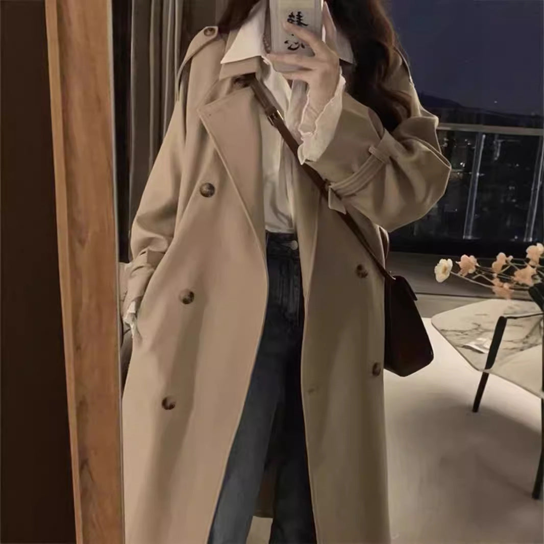 Women's British-style mid-length spring and autumn trench coat in classic silhouette