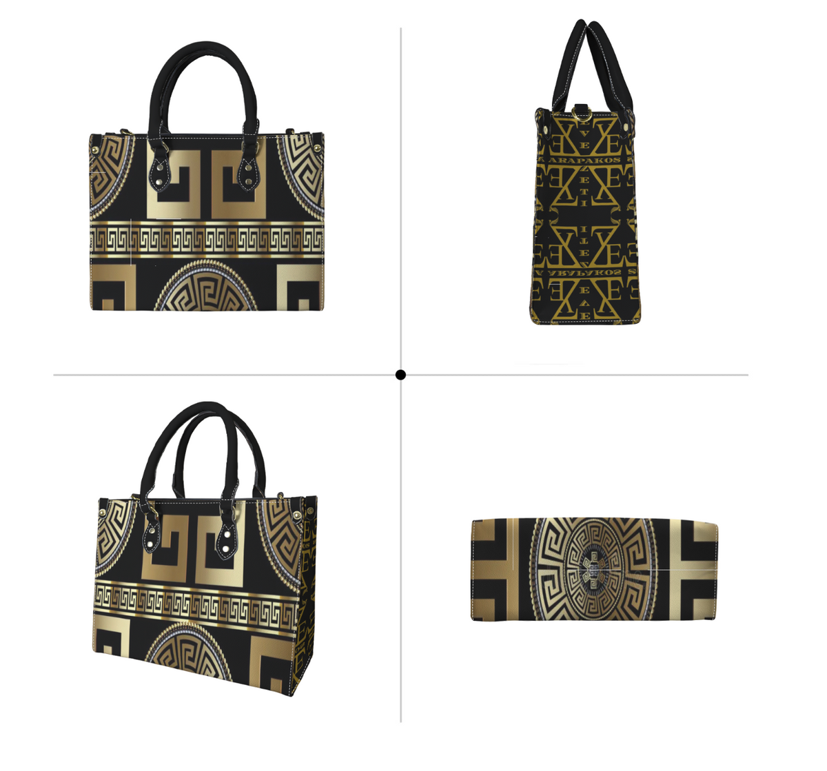 Women's handbag with original Greek design by Atelier Evezet Arapakou, featuring intricate patterns and a stylish purse shape.