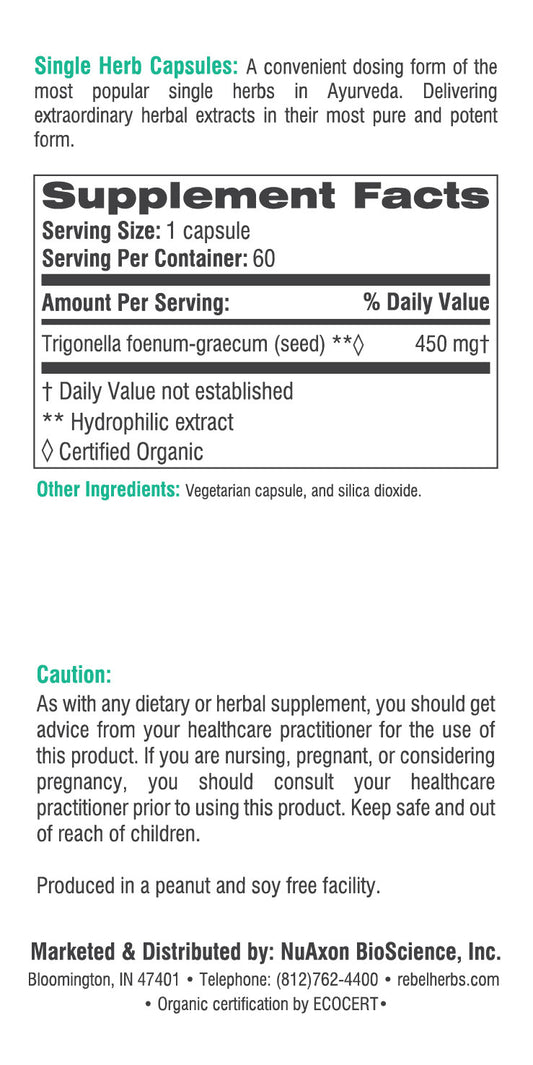 Organic fenugreek vegetarian capsules by BACKUPMYFILESNOW® for women's health, shown in a bottle with capsule tablets.