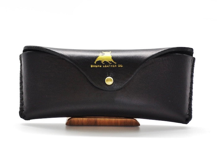 Bueno Leather Co. BLCO® handmade sunglasses case in soft leather with stitching detail, designed to protect and store sunglasses securely.