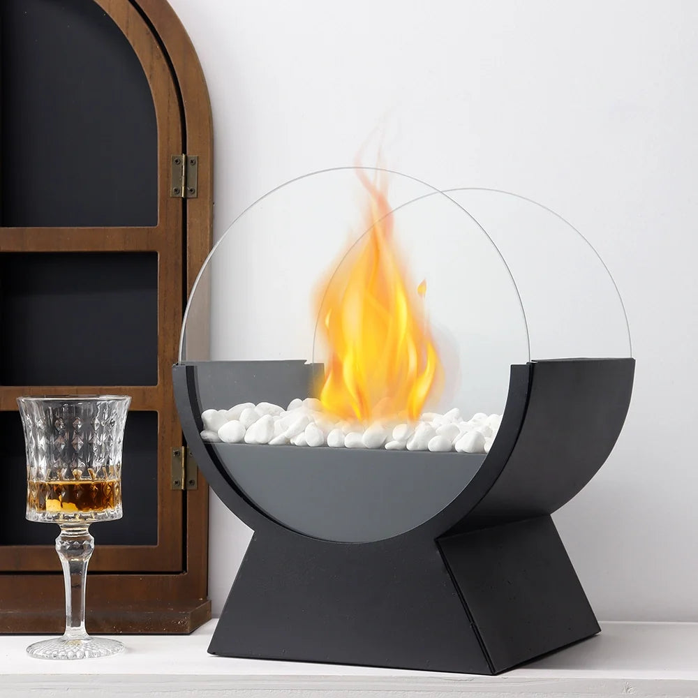 Portable 13.5-inch tabletop fireplace by JHY DESIGN featuring gel and ethanol fire features with a modern fire pit design.