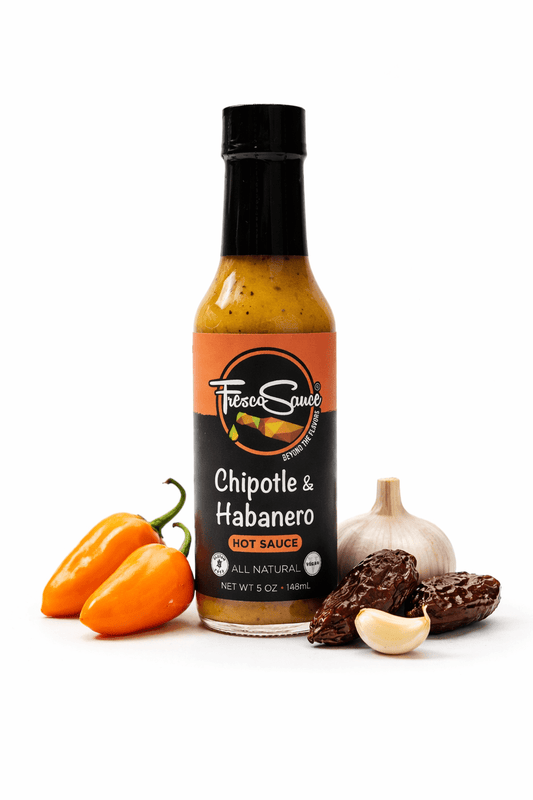FrescoSauce Chipotle & Habanero Hot Sauce pack featuring bold, spicy sauces with fiery peppers, ideal for flavor and heat.