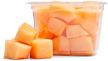 Small cantaloupe chunks from Fresh Produce, showing fresh orange melon pieces in a clear container.