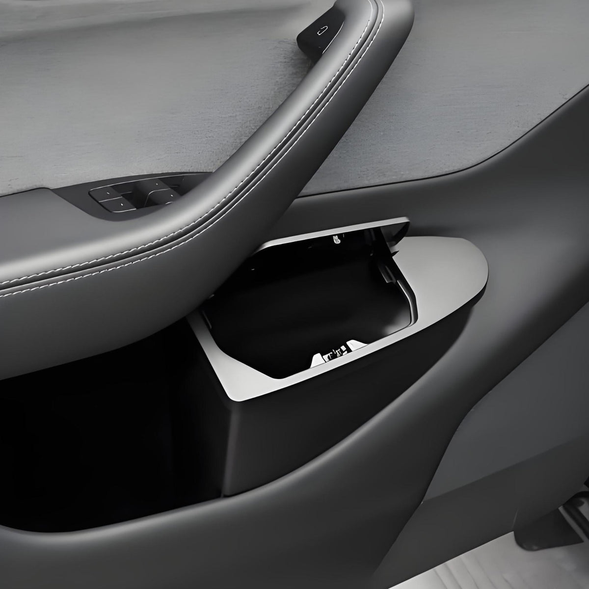 Tesla Model Y Juniper front door trash can organizer, 2-piece storage box set designed for easy access and neat vehicle storage
