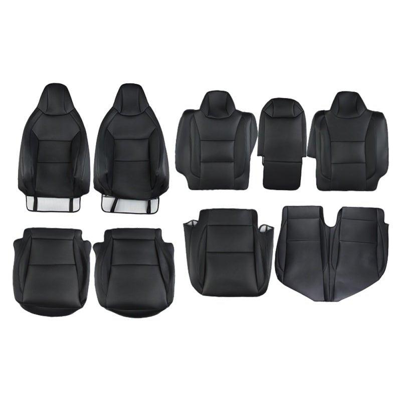 Full set of black leather seat covers for Tesla Cybertruck, 10-piece replacement interior covers by Tesery Official Store