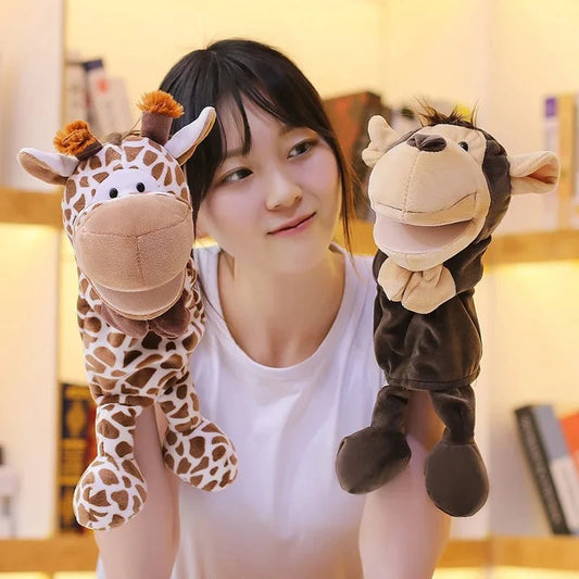 35cm cartoon animal hand puppet featuring lion, elephant, and pig plush toys for interactive play, from Game On Interactive LLC.