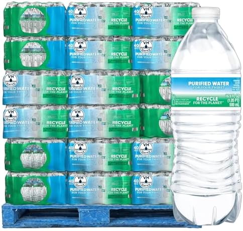 Full pallet of MMembers Mark 16.9 oz bottled water with 48 cases, 40 bottles per case, ideal for home, office, or events.
