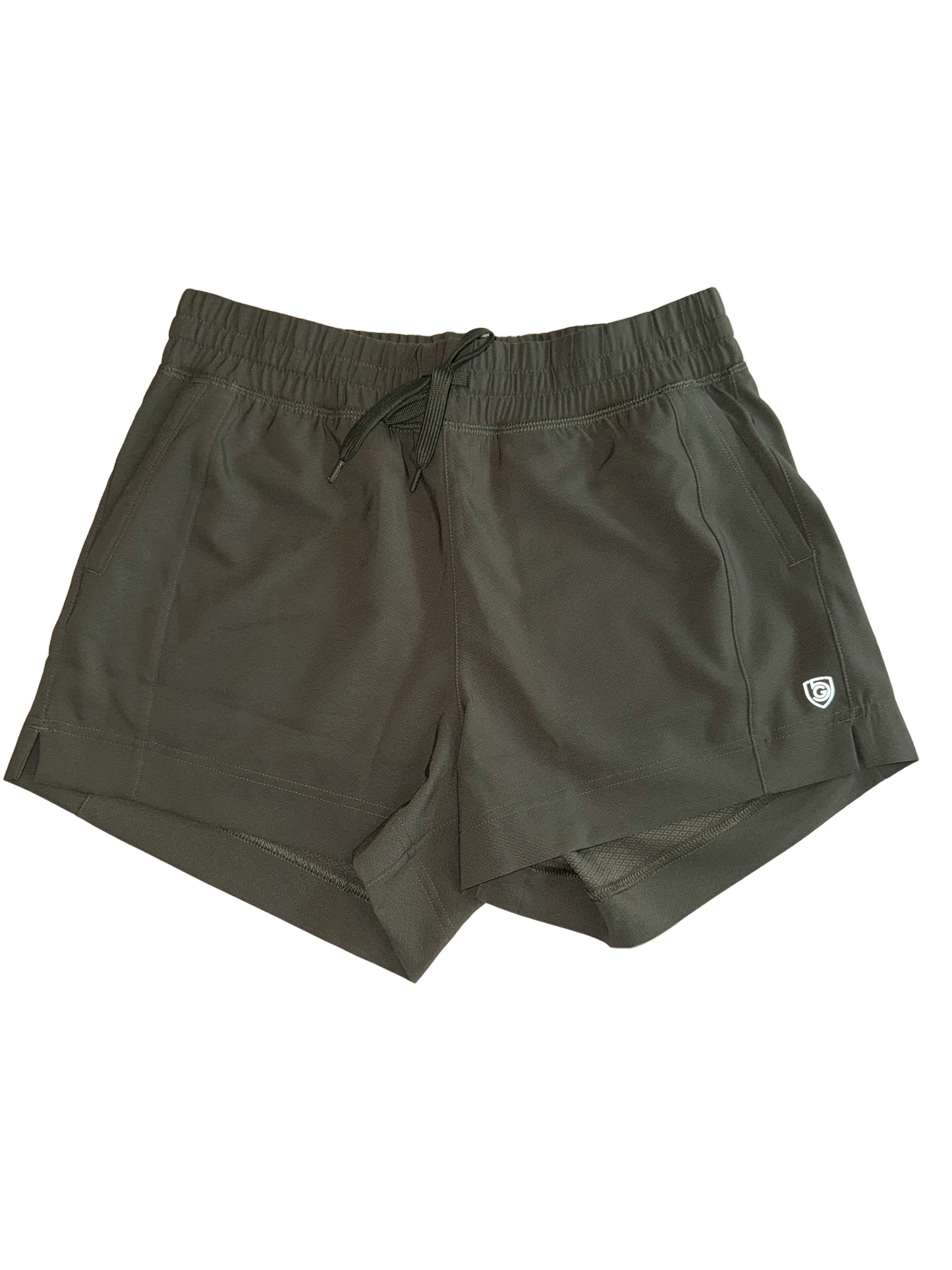 Goal Five Indie 2.0 women's black camo training sport shorts, lightweight and comfortable for active wear.