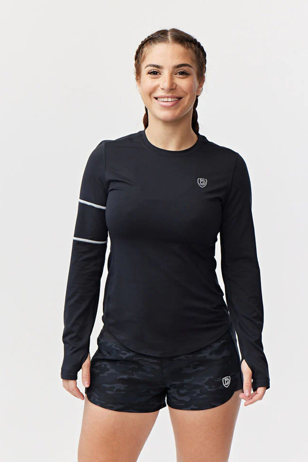White Foudy Women's Longsleeve Workout Top by Goal Five, fitted training top with long sleeves for active fitness.