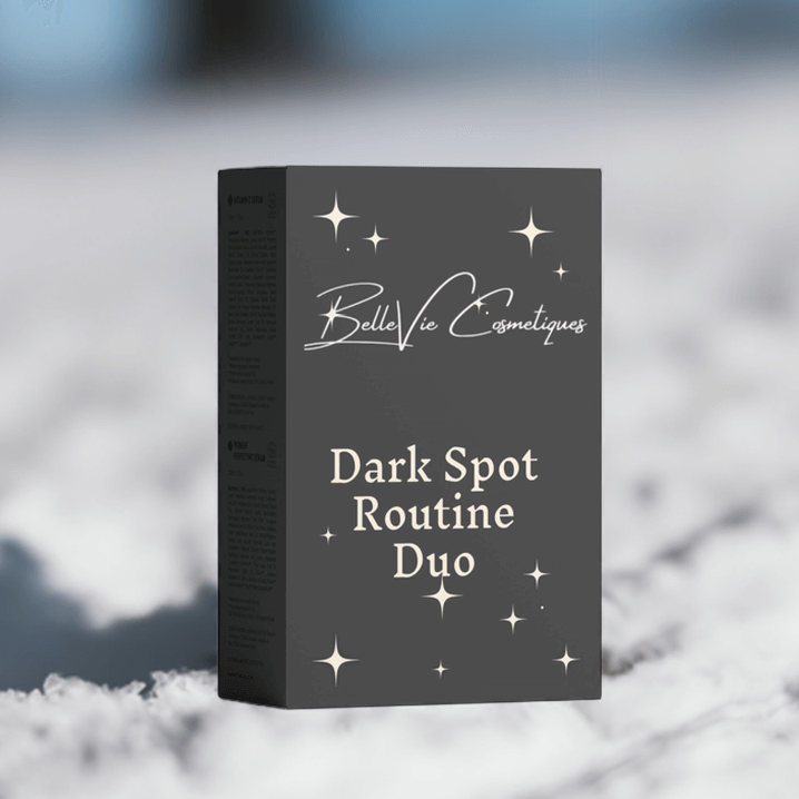 BelleVie Cosmétiques Dark Spot Routine Duo with pigment-correcting serum and vitamin C for even skin tone, shown in the image.