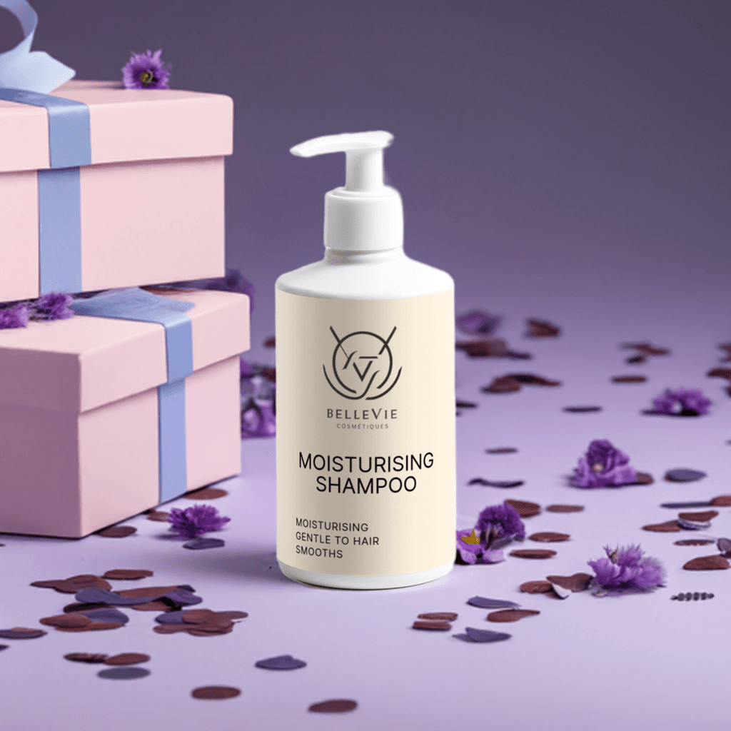 Belleviecosmetic moisturizing shampoo bottle with 300ml size, featuring a sleek design and gentle hydrating formula for glossy hair