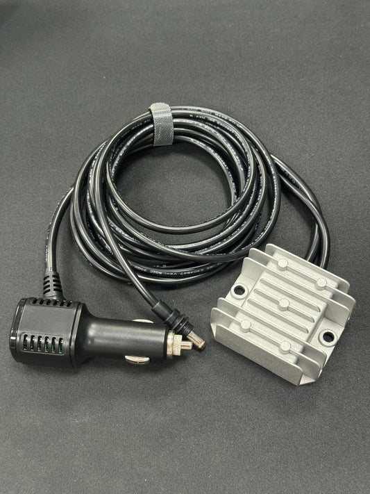 Starlink 105W mini car charger cable with digital display, 12V-24V DC power adapter for car, RV, and boat connections.