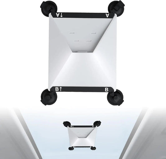 Starlink Mini Suction Cup Mount attached to car window for sunroof, strong suction cups ideal for road trips and camping.