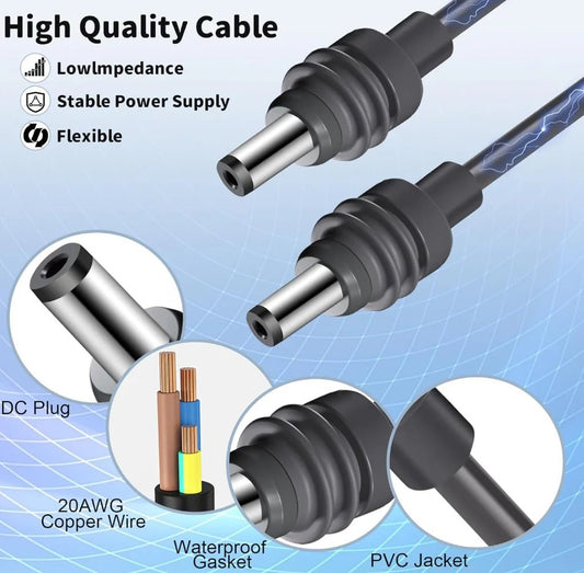 18AWG pure copper waterproof Starlink DC power cable, 5 meters, male to male, weather-resistant replacement line by Guangzhou Chuangze