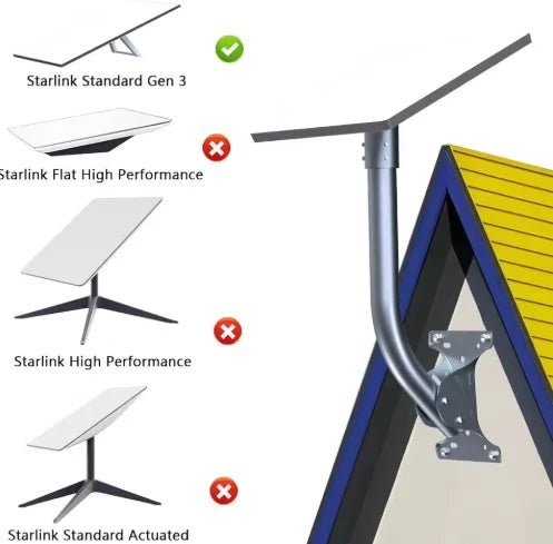 Extended adjustable Starlink Gen 3 mount and mounting kit for V3 Starlink dish, including pipe adapter, from Guangzhou Chuangze Digital Technology.