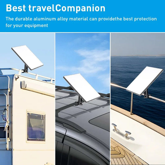 Premium Starlink mini adapter aluminum alloy pipe clamp mount for RV, truck, van, boat, outdoor use, waterproof, adjustable bracket.