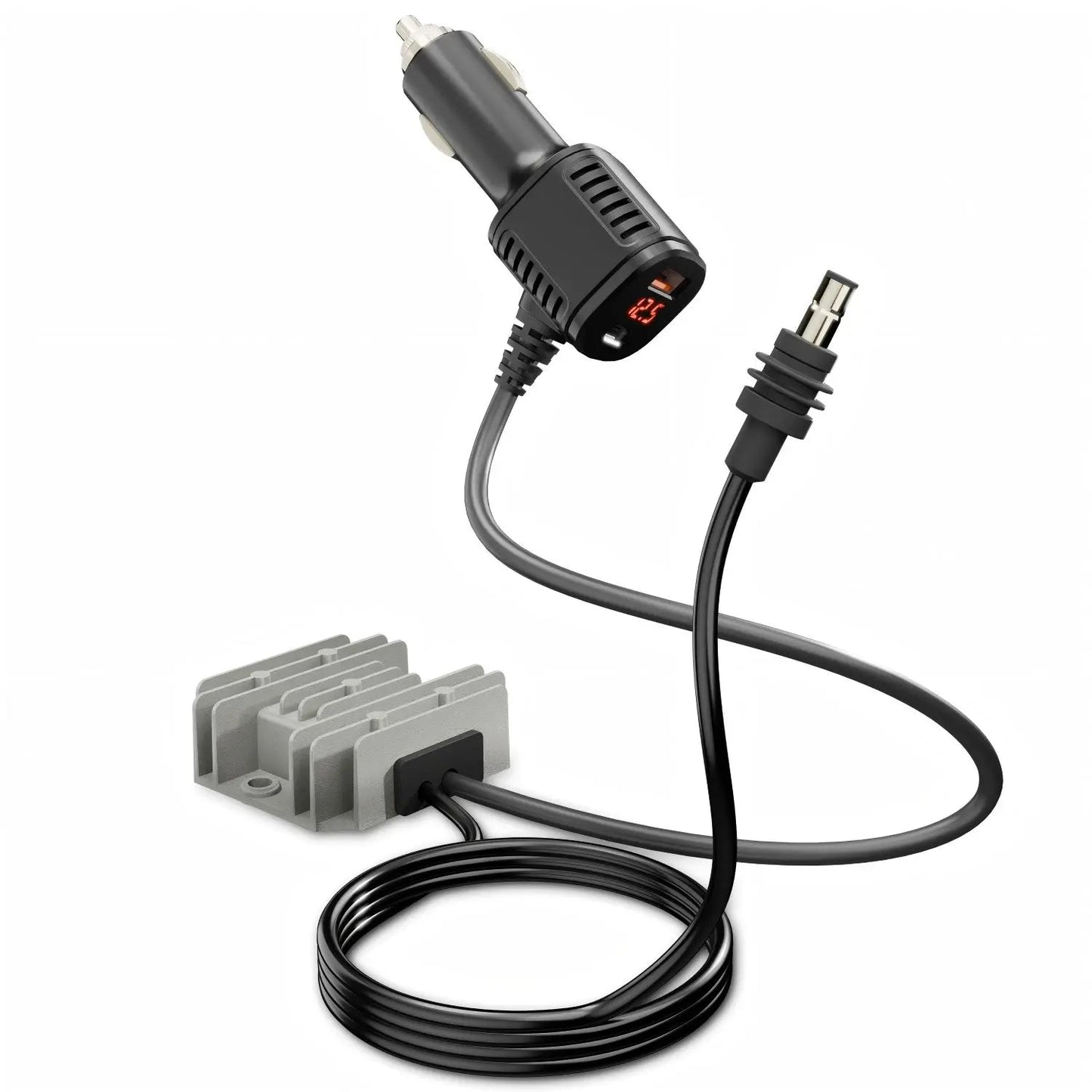 Starlink mini car cigarette lighter plug to DC step-up converter with digital display, Type-C and USB-A ports, 16AWG power adapter cable