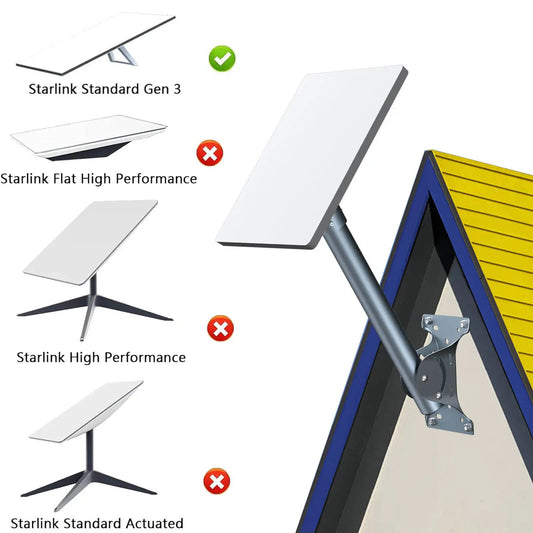 Starlink Gen 3 V3 outdoor wall roof mount bracket with adjustable pipe adapter and waterproof design for secure satellite dish installation.