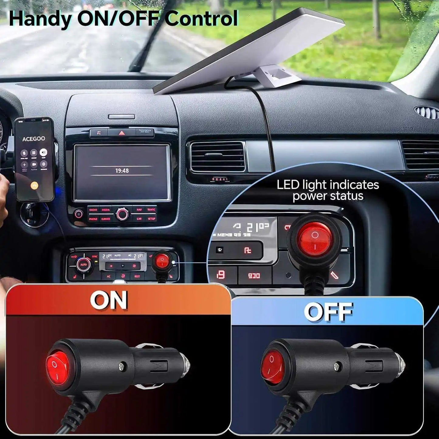 Starlink Mini 12-24V to 30V 3A 90W DC-DC converter power adapter for RV camping, showing compact device with cigarette lighter plug.