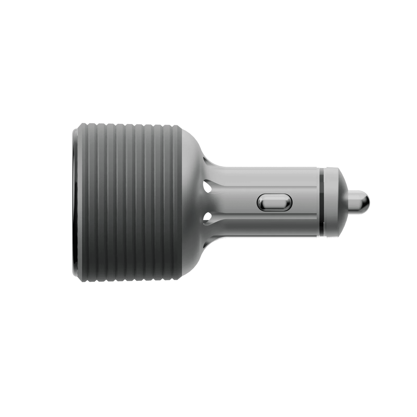 Starlink 2-in-1 mini car adapter with cigarette lighter plug, USB-C fast charge, boost converter, and voltage display in gray.