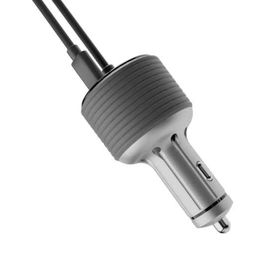 Silver 3-in-1 Car Charger for Starlink Mini with DC, USB-C, and USB-A ports, designed for RVs, trucks, yachts, and outdoor camping.