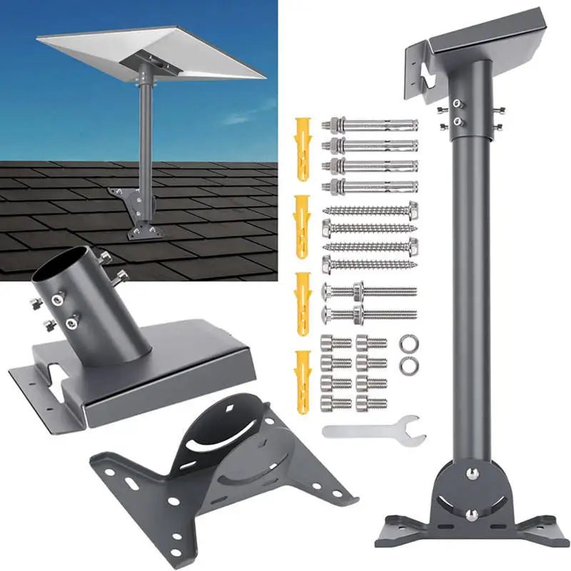 Starlink Gen 3 wall and roof mounting kit with metal alloy vertical mount, pipe adapter, adjustable angle, in grey.