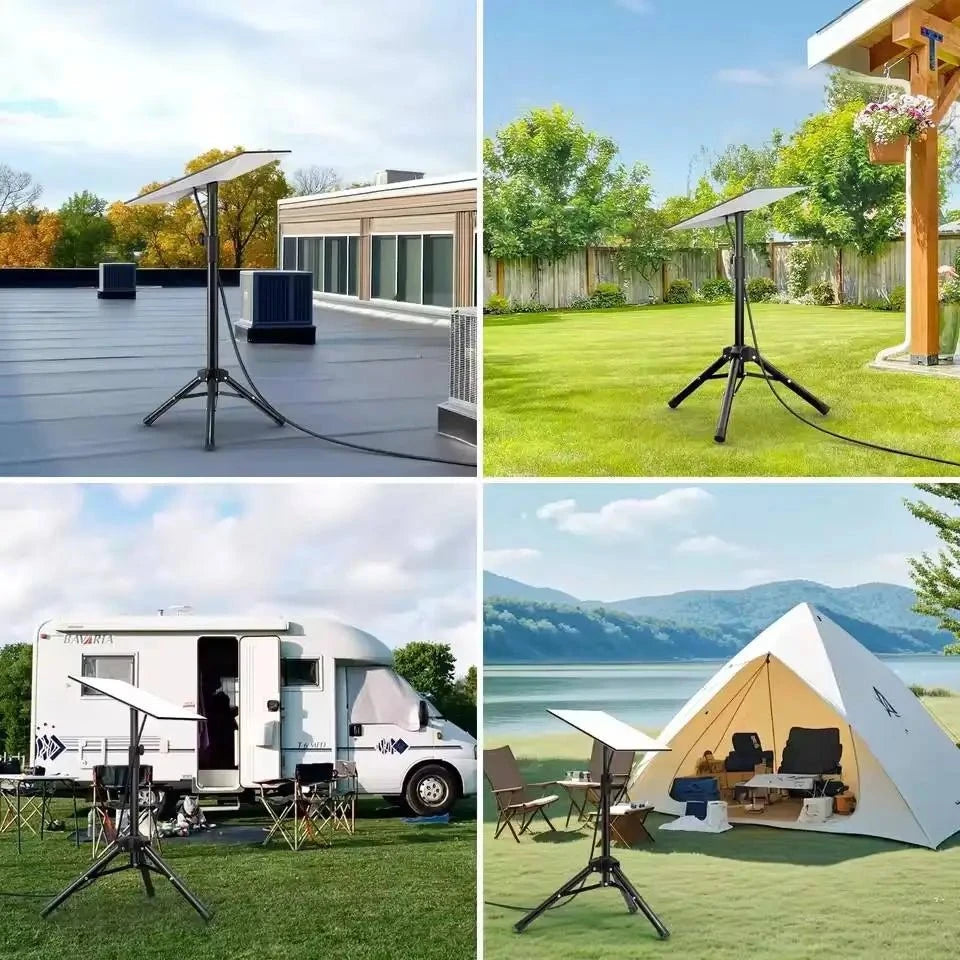 Heavy-duty Starlink Gen3 receiver antenna mount kit with adjustable aluminum tripod stand, foldable for outdoor camping and hiking.