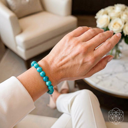 Blue Amazonite bracelet from Conscious Items featuring polished beads in a stylish, handcrafted jewelry design.