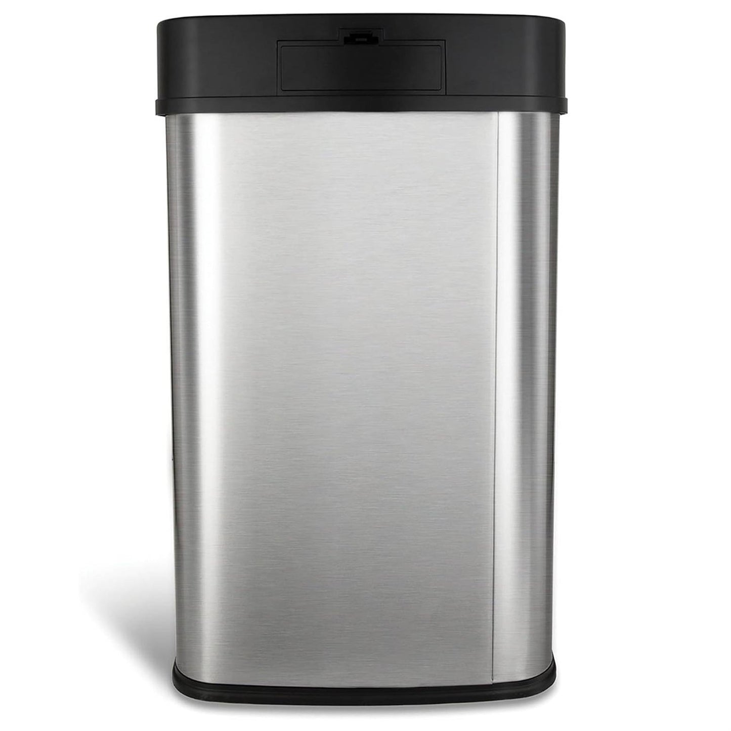 Silver and black 13-gallon stainless steel kitchen trash can with motion sensor lid from HomePacific, sleek and modern design.