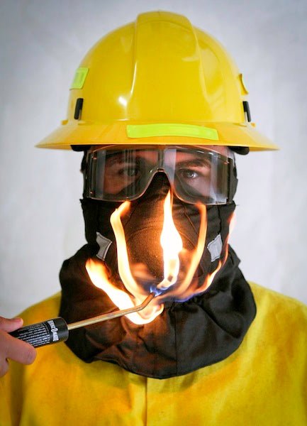 Hot Shield HS-2 wildland firefighter face mask with adjustable straps and breathable fabric for protection during firefighting.