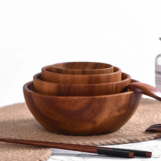 Hunan Yoshine Houseware acacia wooden bowl for salads and rice, handcrafted solid tableware, 10.6cm, ideal for restaurant use