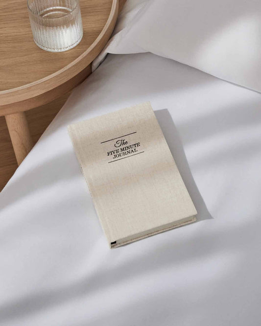 The Five Minute Journal Original Linen mindfulness journal by Intelligent Change, featuring a hardcover with linen texture.